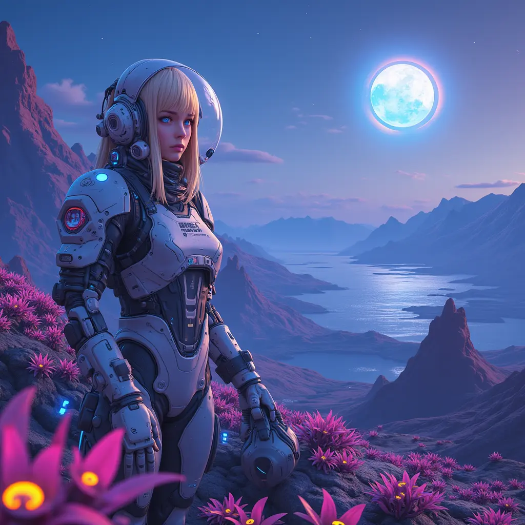 KI Cyberpunk Anime Mädchen als Astronaut