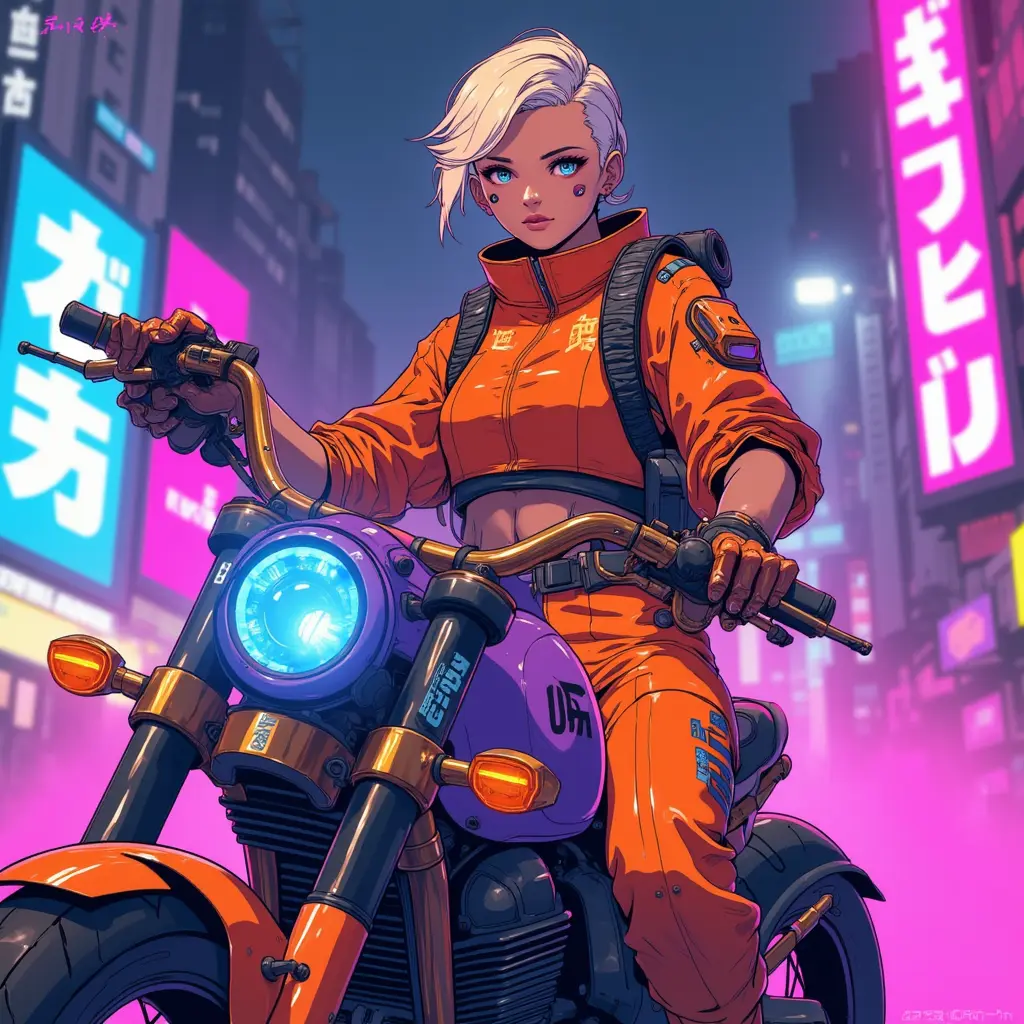 ai cyberpunk anime wanita pengendara