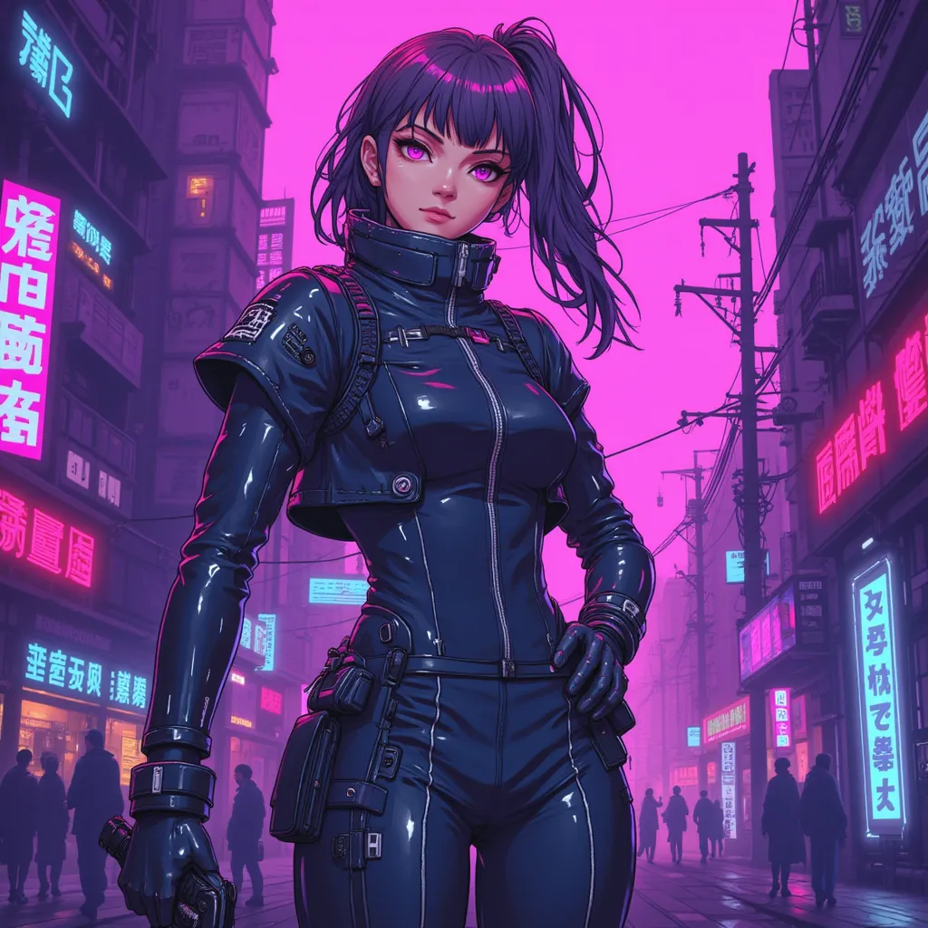 KI Cyberpunk Anime Mädchen in der Stadt